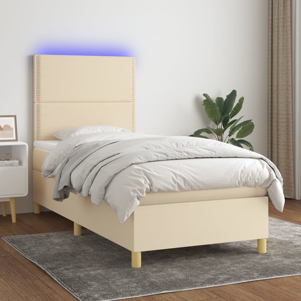 Boxspring met matras en LED stof crèmekleurig 100x200 cm is nu te koop bij PeponiXL, paradijselijk wonen!