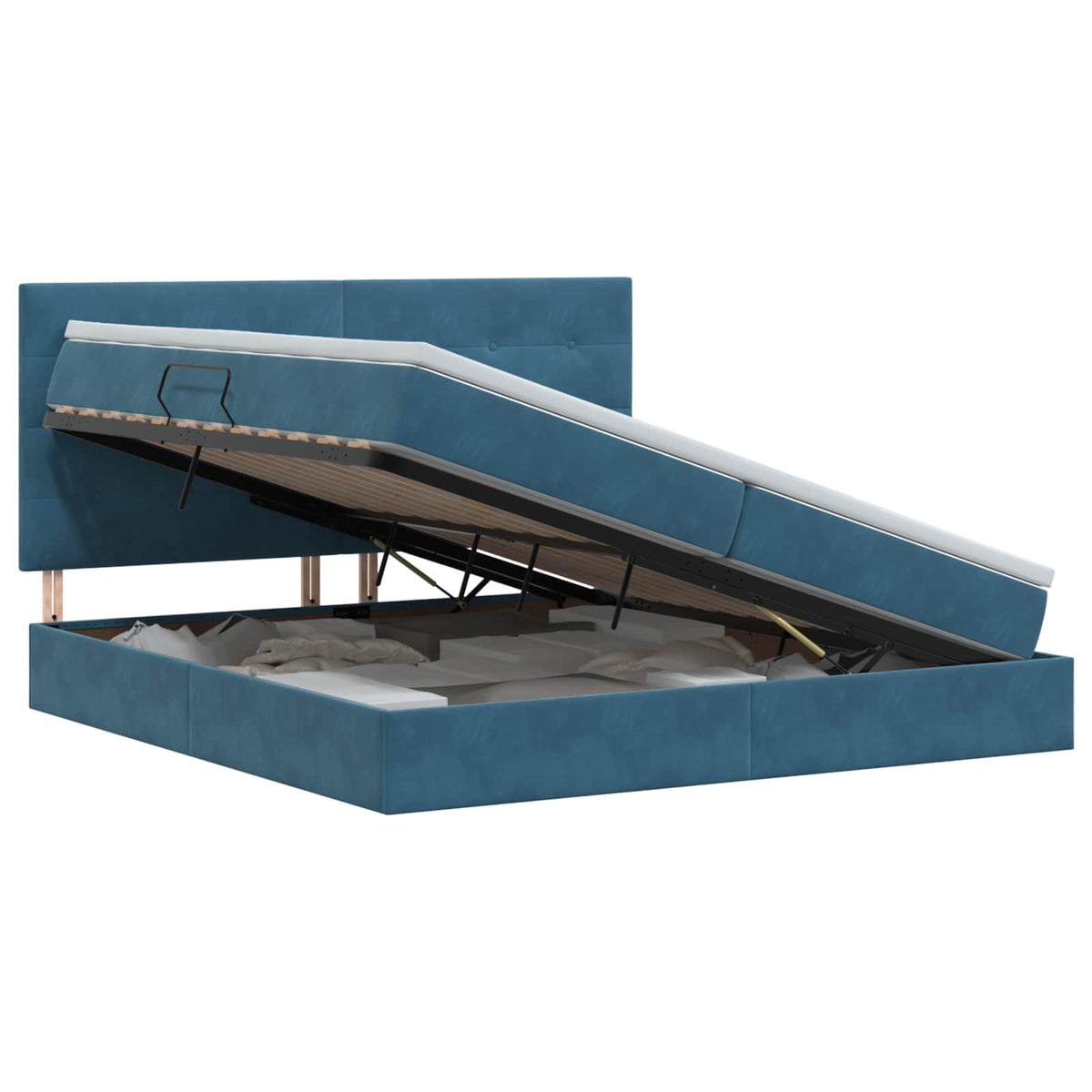 Opslag bed met matras Donkerblauw 200 x 200 cm Fluweel is nu te koop bij PeponiXL, paradijselijk wonen!