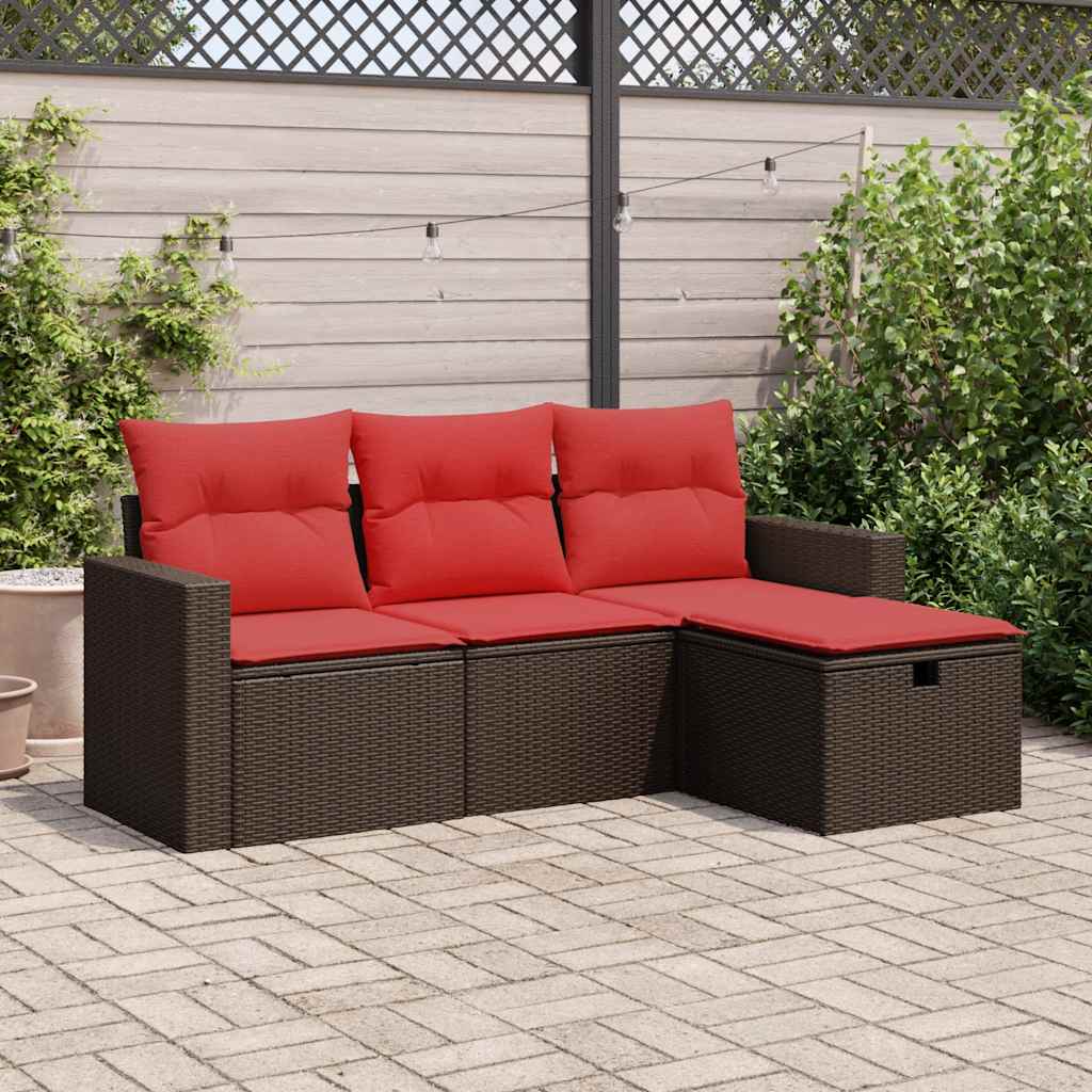 4-delige Loungeset met kussens poly rattan bruin is nu te koop bij PeponiXL, paradijselijk wonen!