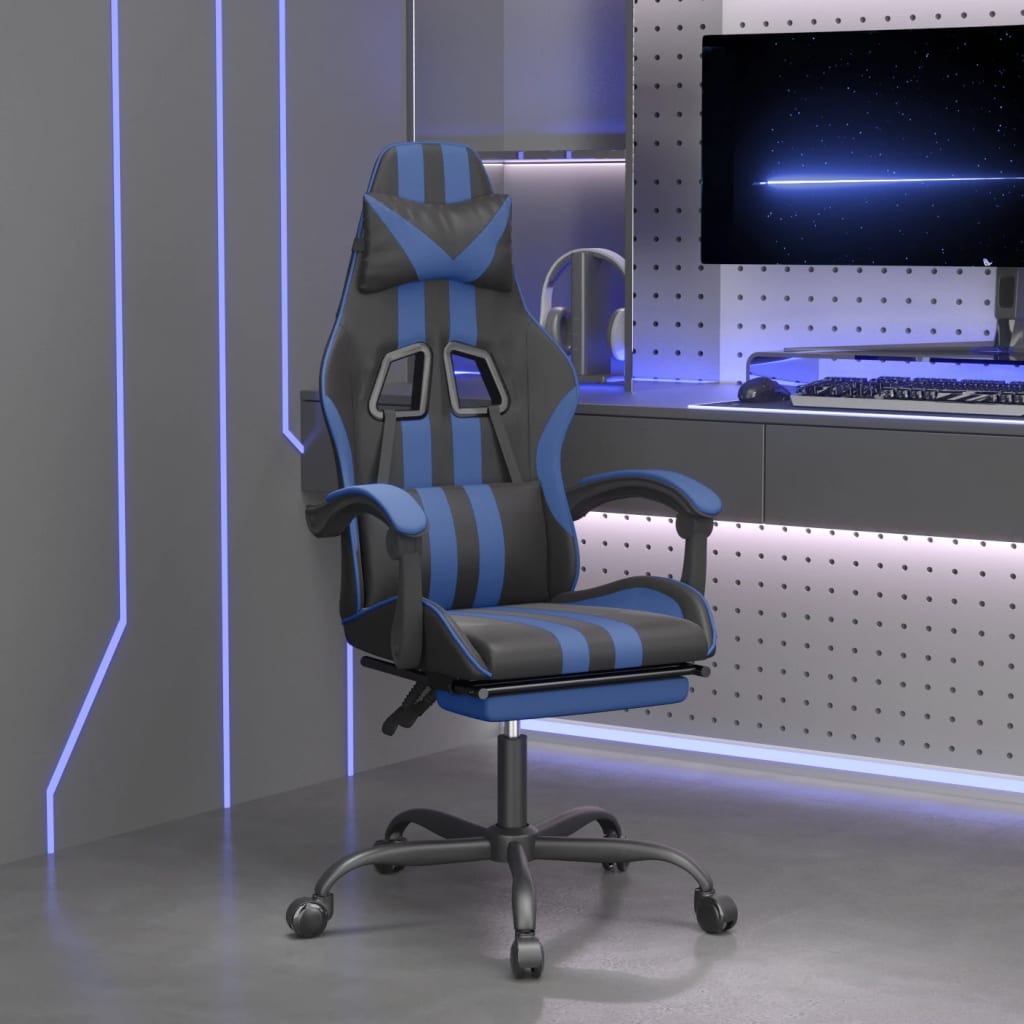 Gamestoel met voetensteun kunstleer zwart en blauw is nu te koop bij PeponiXL, paradijselijk wonen!