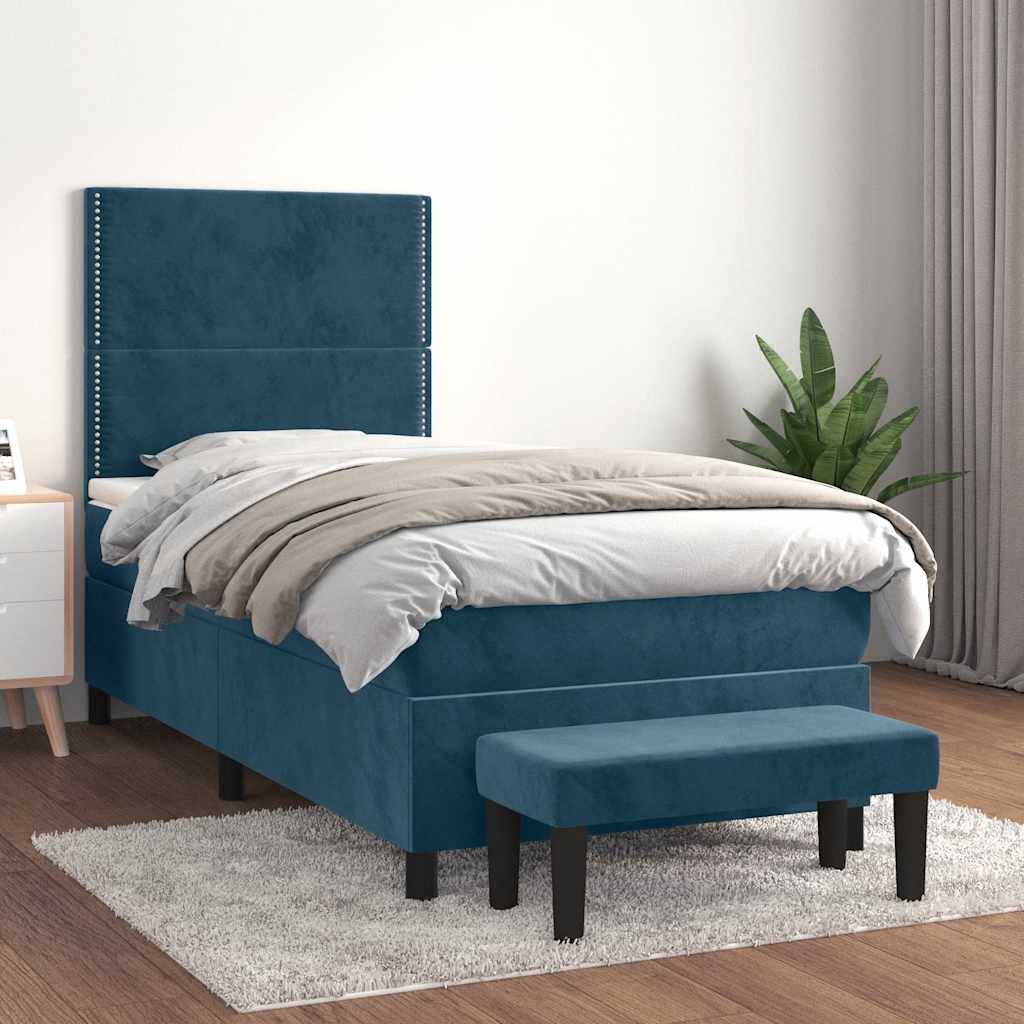 Boxspring met matras fluweel donkerblauw 100x200 cm is nu te koop bij PeponiXL, paradijselijk wonen!