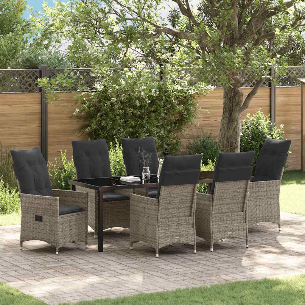 Tuin eettafelset met kussen 7 pcs Grijs poly rattan is nu te koop bij PeponiXL, paradijselijk wonen!