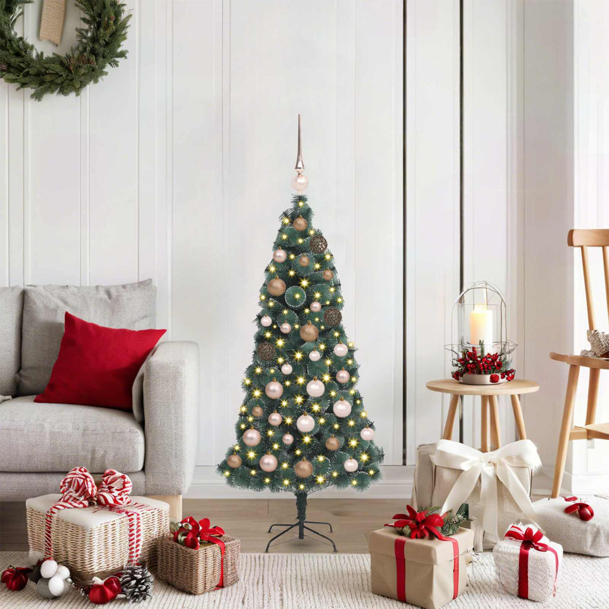 Kunstmatige Vorstverlichte Kerstboom met Bal Set Groen 120 cm is nu te koop bij PeponiXL, paradijselijk wonen!