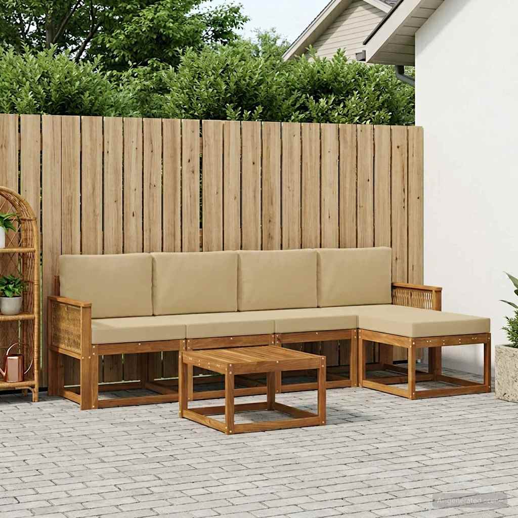 Buiten bankenset met kussen 6 pcs Natuurlijk en Beige Polyester is nu te koop bij PeponiXL, paradijselijk wonen!