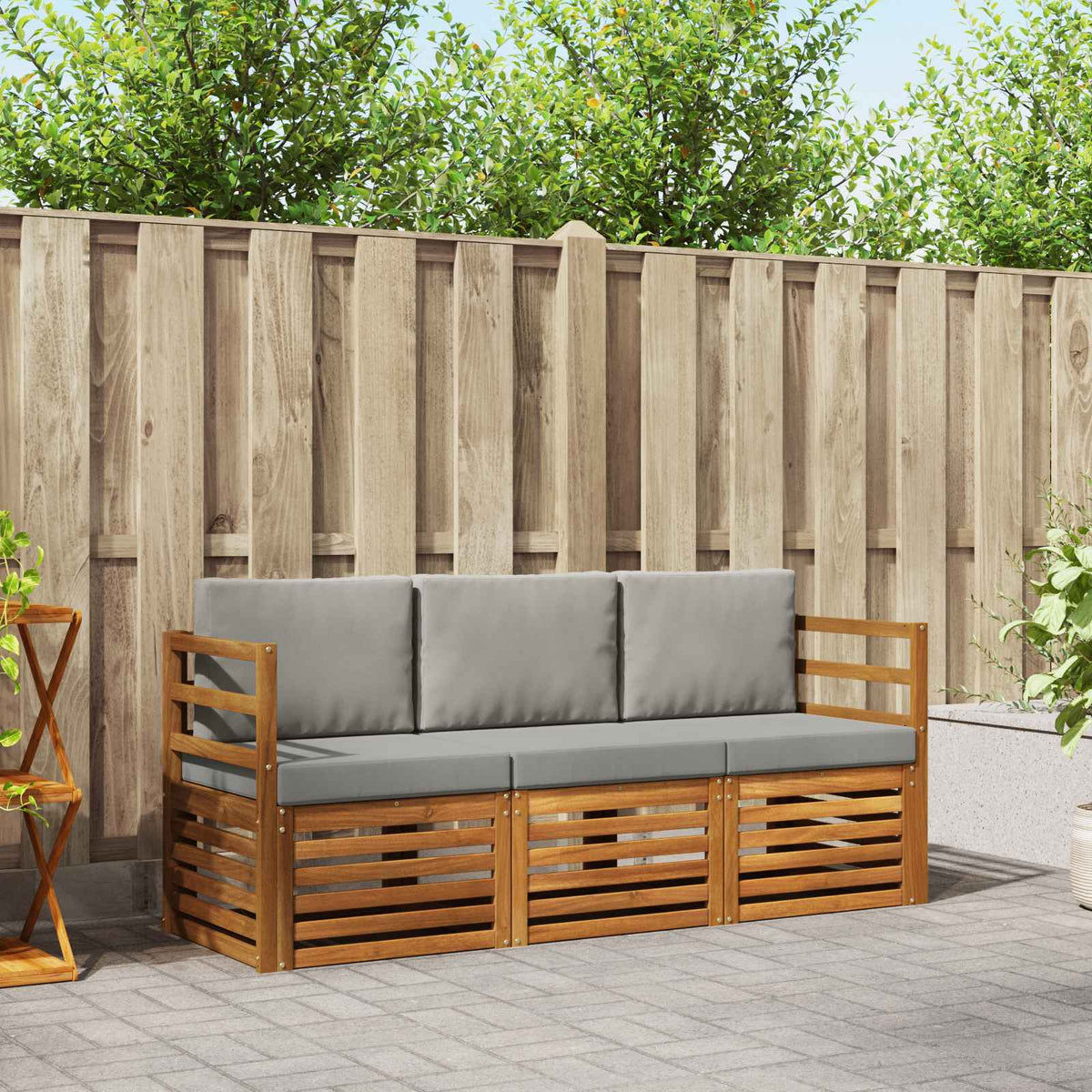 Sofa-Sets 3 pcs Natuurlijk en Lichtgrijs Massief Acaciahout is nu te koop bij PeponiXL, paradijselijk wonen!