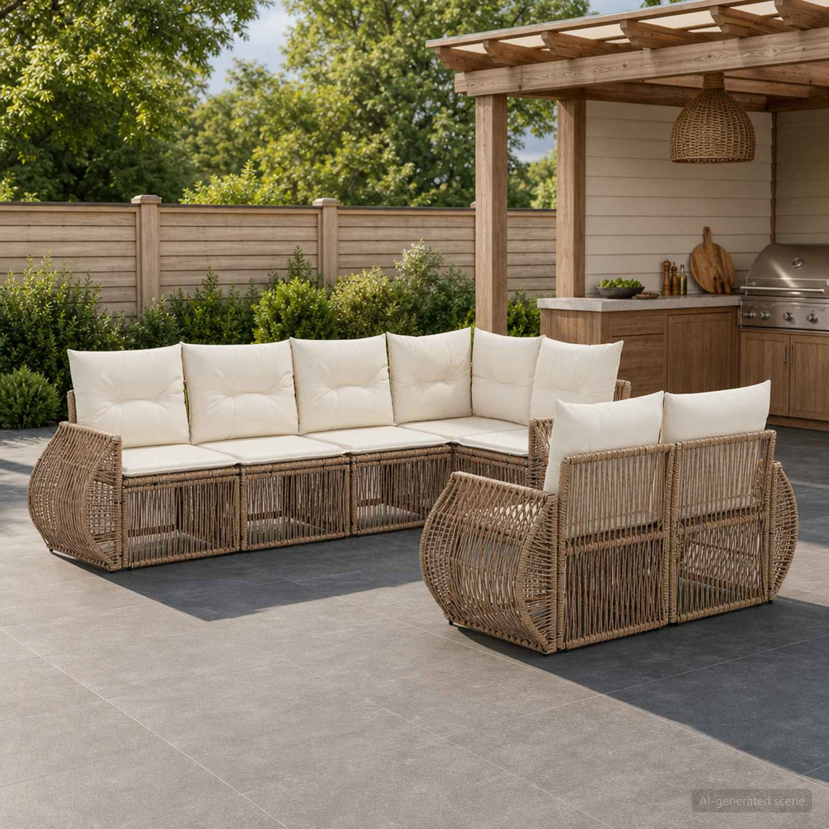 Tuinbankenset 7 st 7-Aantal zitplaatsen Beige en Crème Wit is nu te koop bij PeponiXL, paradijselijk wonen!