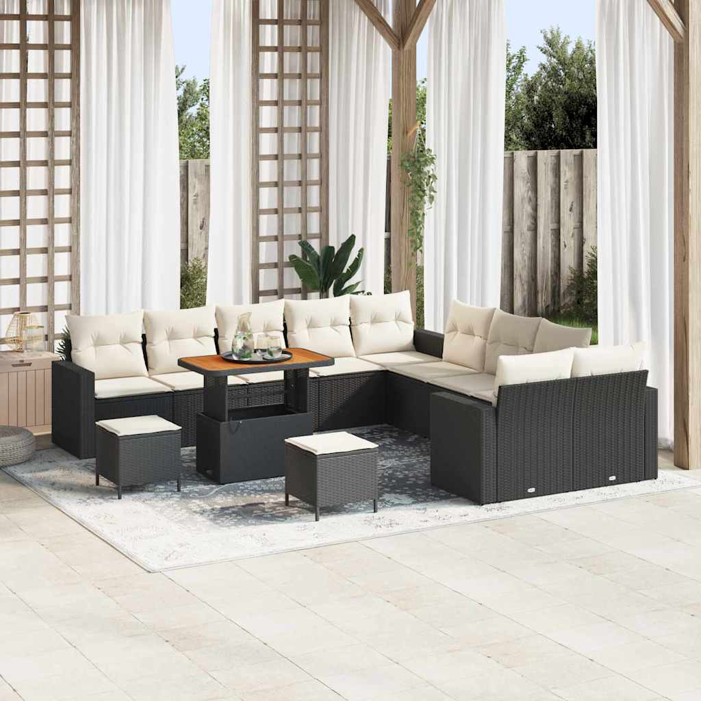 Tuinbankenset met kussen 17 pcs Zwart en Crème poly rattan is nu te koop bij PeponiXL, paradijselijk wonen!