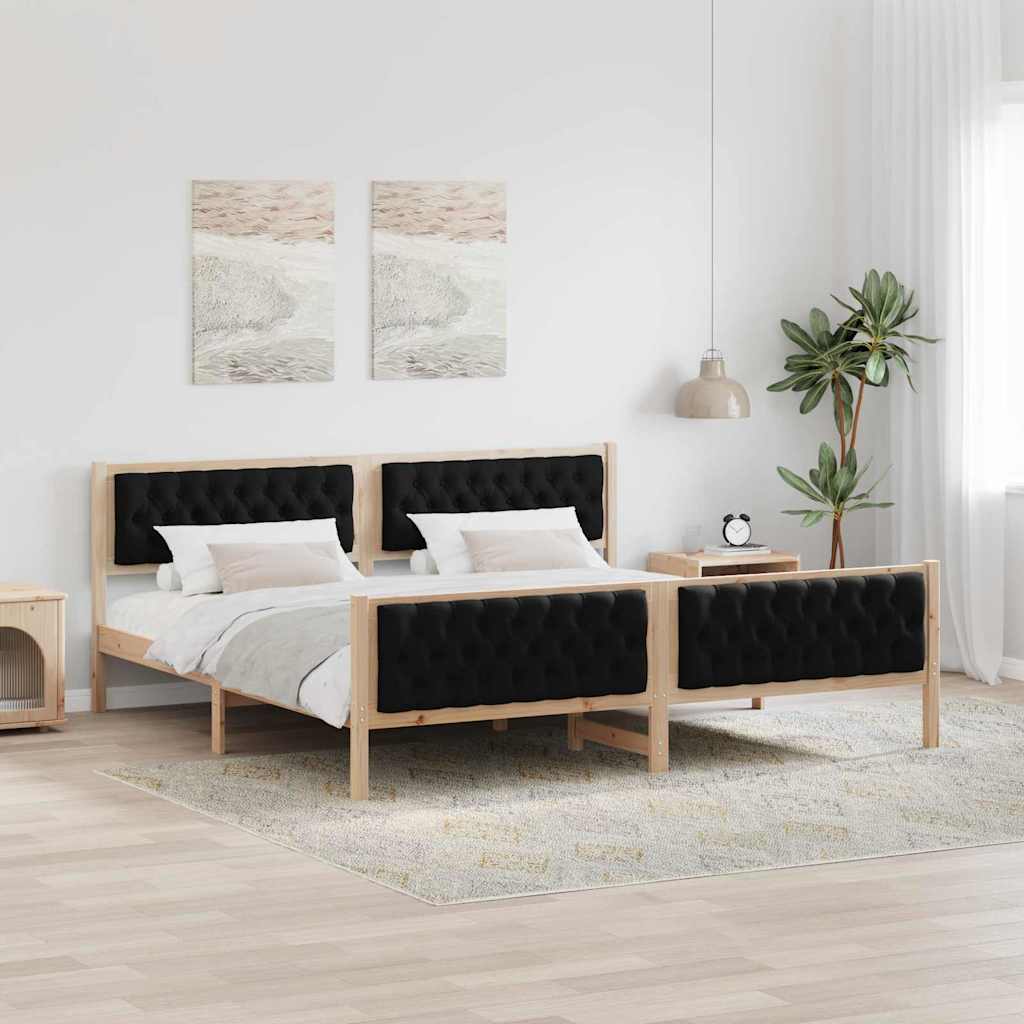 Bedframe met hoofdeinde Zwart 200 x 200 cm Massief grenenhout is nu te koop bij PeponiXL, paradijselijk wonen!