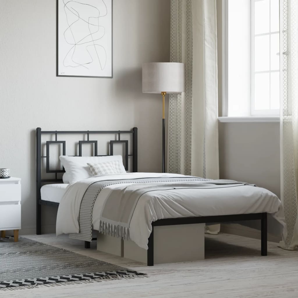 Bedframe met hoofdbord metaal zwart 90x200 cm is nu te koop bij PeponiXL, paradijselijk wonen!