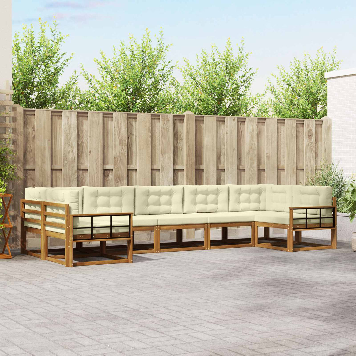 Buiten bankenset met kussen 7 pcs Natuurlijk en Crème is nu te koop bij PeponiXL, paradijselijk wonen!