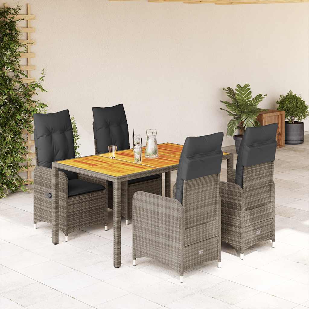 5-delige Bistroset met kussens poly rattan grijs is nu te koop bij PeponiXL, paradijselijk wonen!