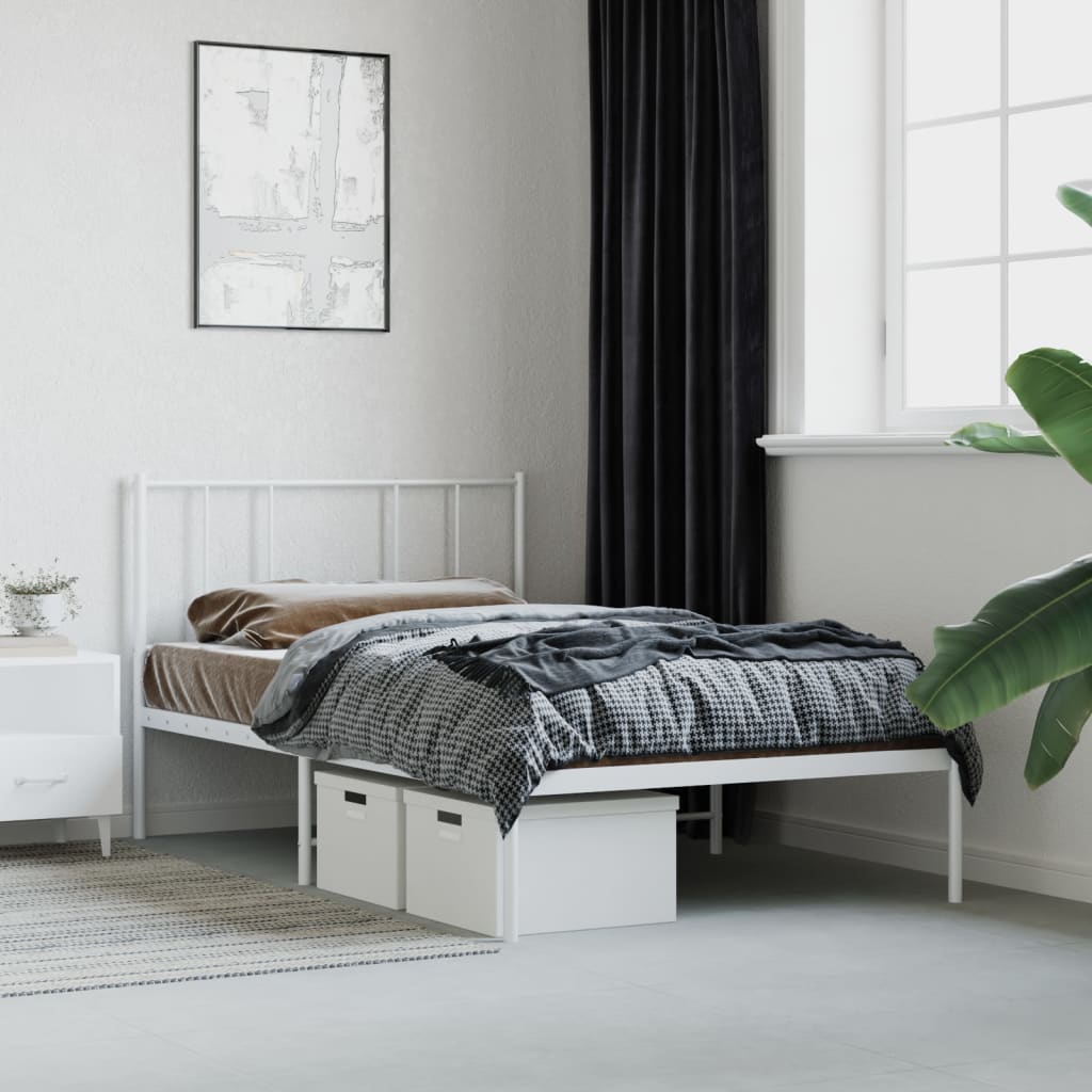 Bedframe met hoofdbord metaal wit 90x200 cm is nu te koop bij PeponiXL, paradijselijk wonen!