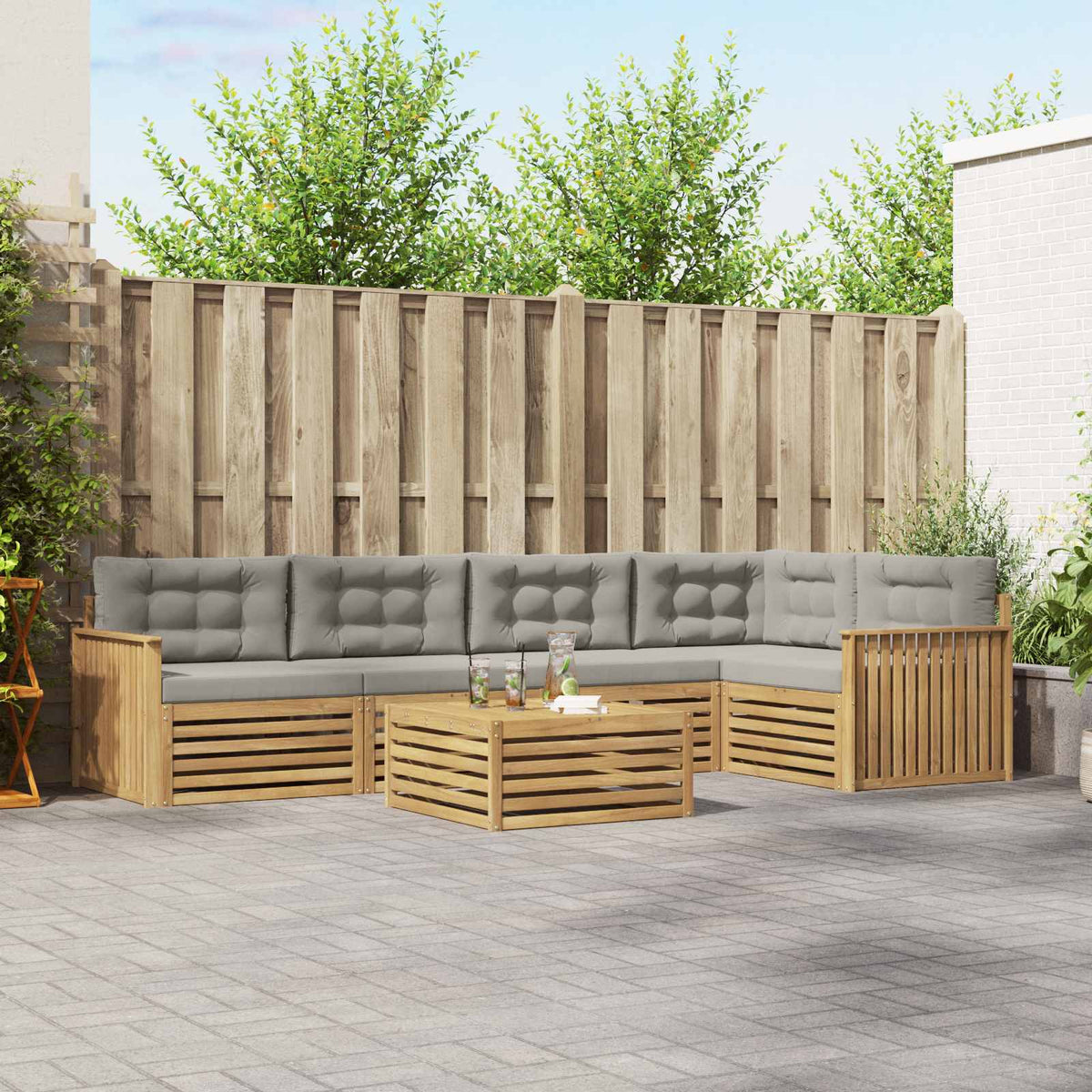 Buiten bankenset 6 pcs Wit en Lichtgrijs 79 x 79 x 37 cm is nu te koop bij PeponiXL, paradijselijk wonen!