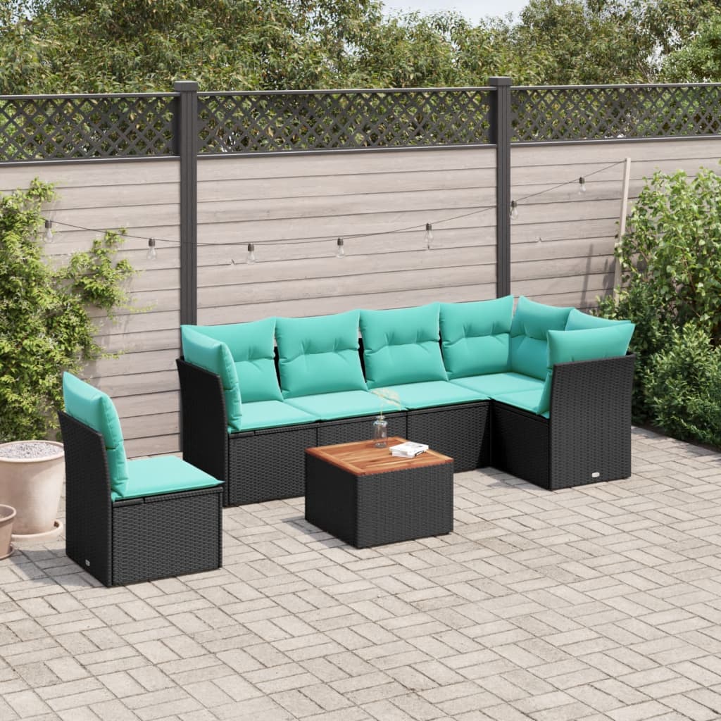 7-delige Loungeset met kussens poly rattan zwart is nu te koop bij PeponiXL, paradijselijk wonen!