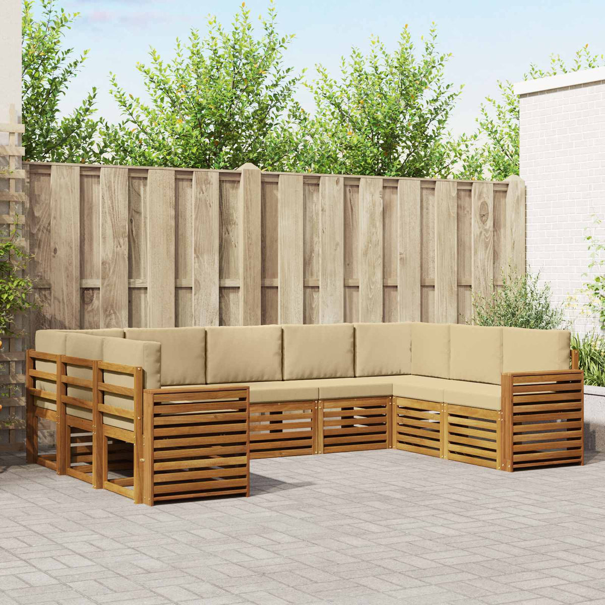 Hoekbank Set met kussen 9 pcs Natuurlijk en Beige is nu te koop bij PeponiXL, paradijselijk wonen!