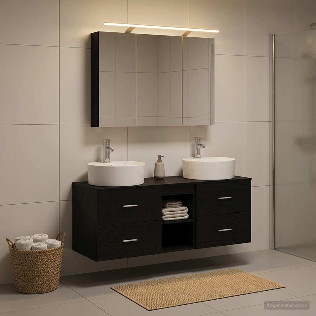 Badkamermeubelset 4 st Zwart eiken Bewerkt hout en glas is nu te koop bij PeponiXL, paradijselijk wonen!