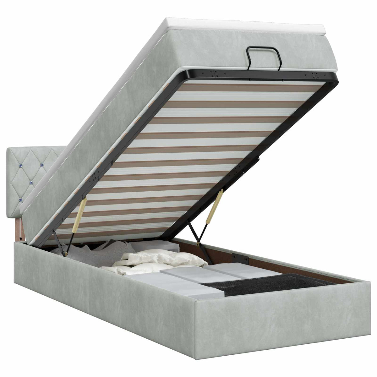 Ottoman bed met matras Lichtgrijs 80 x 200 cm Fluweel is nu te koop bij PeponiXL, paradijselijk wonen!