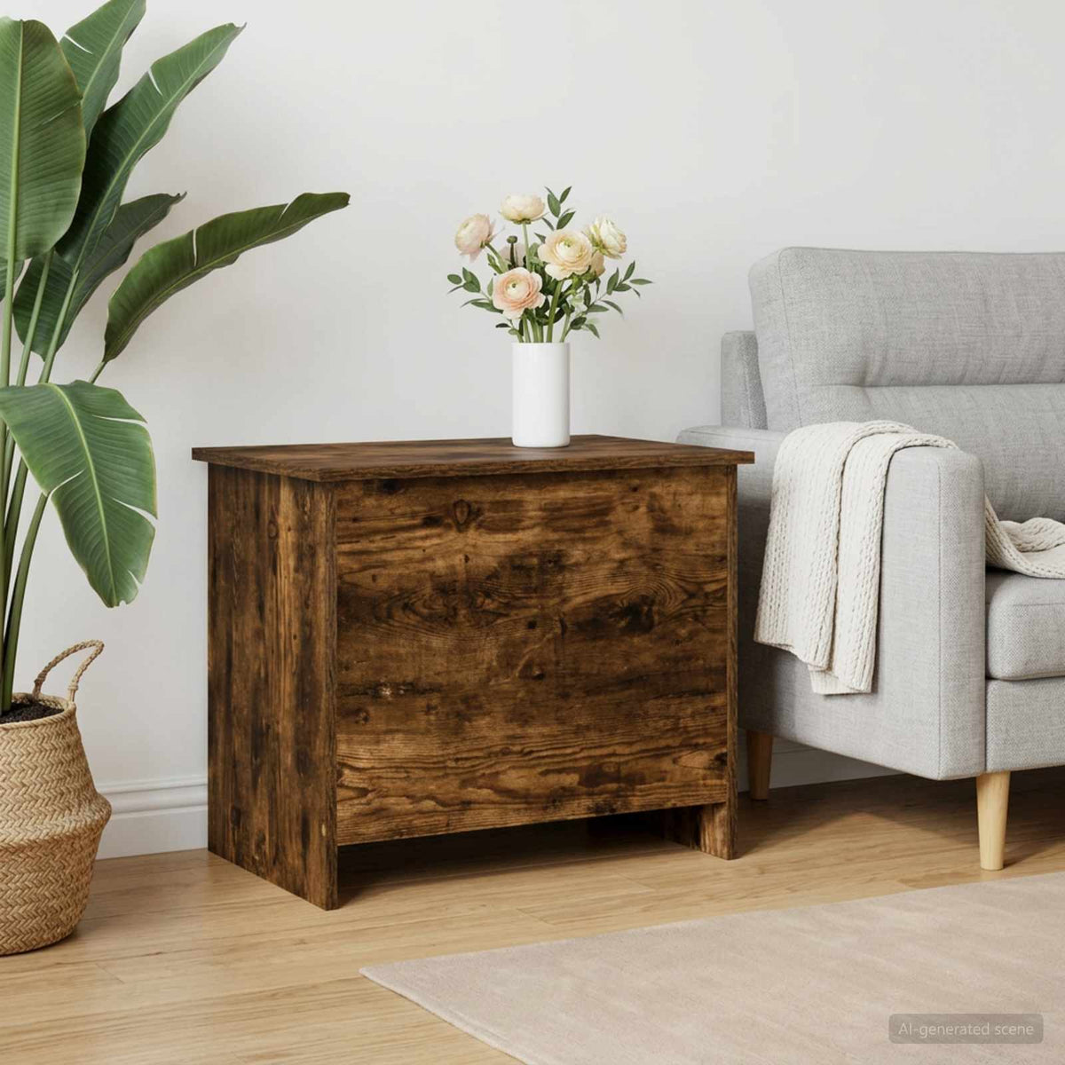 Opbergkist Gerookt eiken 60 x 40 x 50 cm Bewerkt hout is nu te koop bij PeponiXL, paradijselijk wonen!