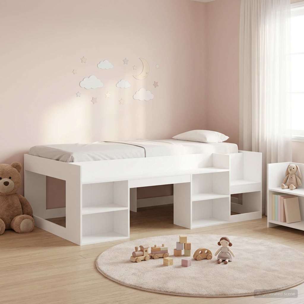 Jeugd bedframe met opbergruimte Wit 90 x 190 cm Bewerkt hout is nu te koop bij PeponiXL, paradijselijk wonen!