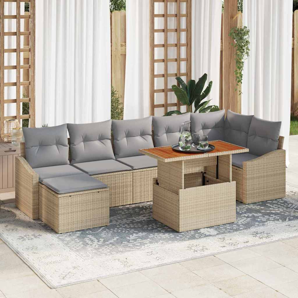 Tuin Sofa Set met opslag 8 pcs Beige Poly riet is nu te koop bij PeponiXL, paradijselijk wonen!
