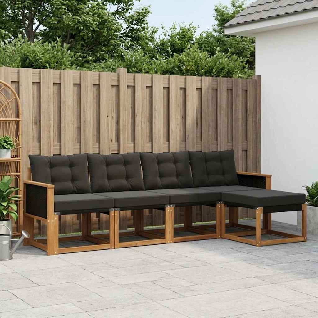 Buiten bankenset met kussen 5 pcs Naturel en Zwart is nu te koop bij PeponiXL, paradijselijk wonen!