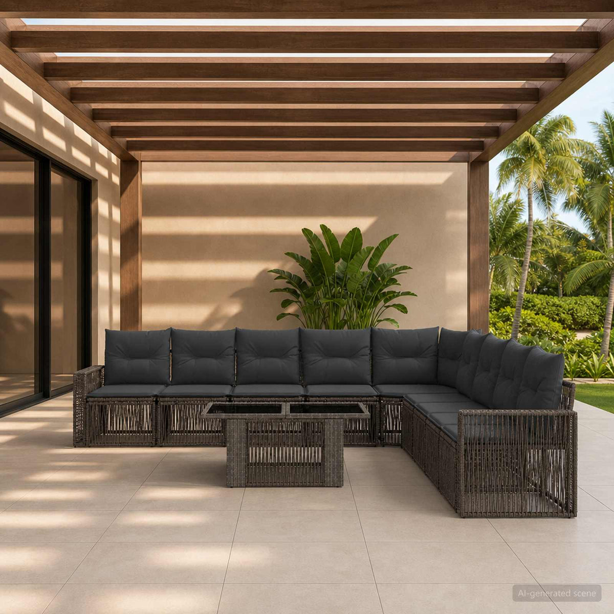 Tuinbankenset 10 st Grijs en Donkergrijs poly rattan is nu te koop bij PeponiXL, paradijselijk wonen!
