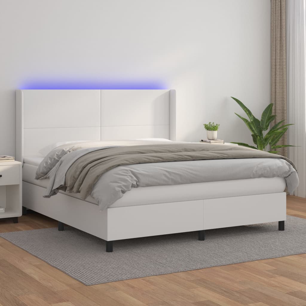Boxspring met matras en LED kunstleer wit 180x200 cm is nu te koop bij PeponiXL, paradijselijk wonen!