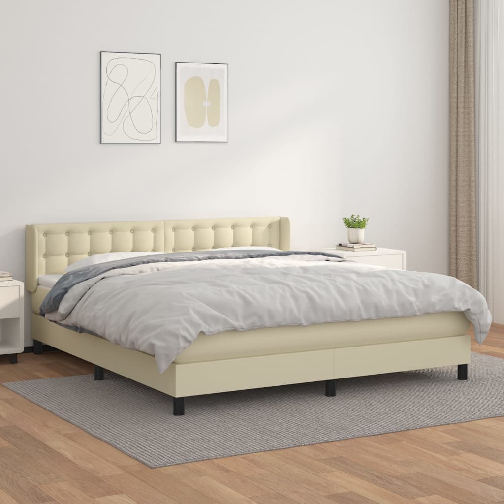 Boxspring met matras kunstleer crèmekleurig 160x200 cm is nu te koop bij PeponiXL, paradijselijk wonen!
