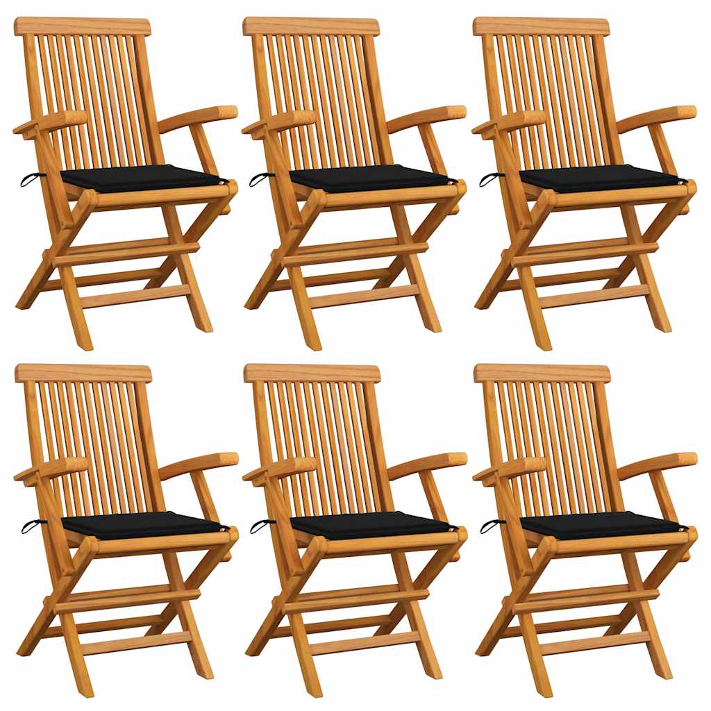 Tuinstoelen 6 st met zwarte kussens massief teakhout is nu te koop bij PeponiXL, paradijselijk wonen!