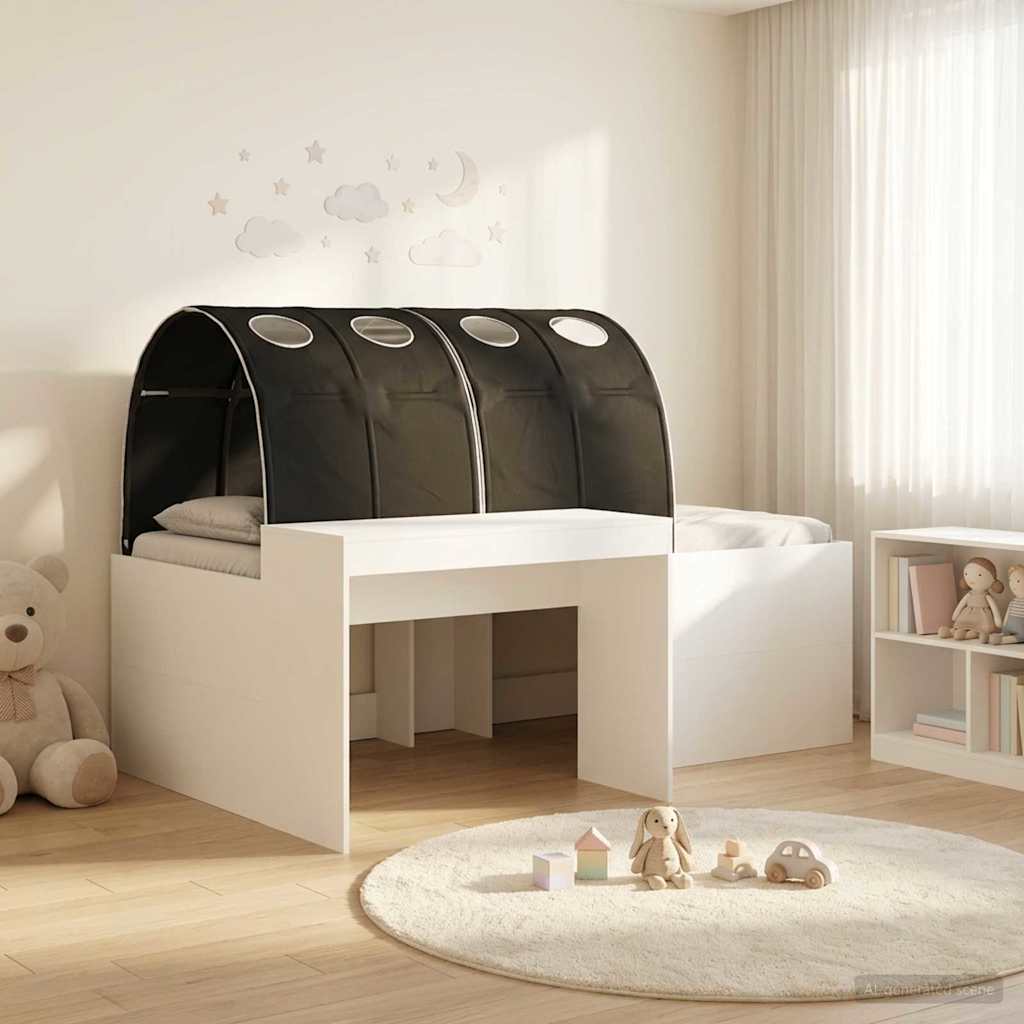Bed met Tunnel 3 st Wit en zwart Bewerkt hout is nu te koop bij PeponiXL, paradijselijk wonen!