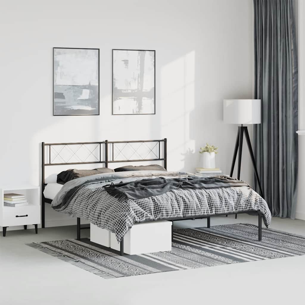 Bedframe met hoofdbord metaal zwart 150x200 cm is nu te koop bij PeponiXL, paradijselijk wonen!