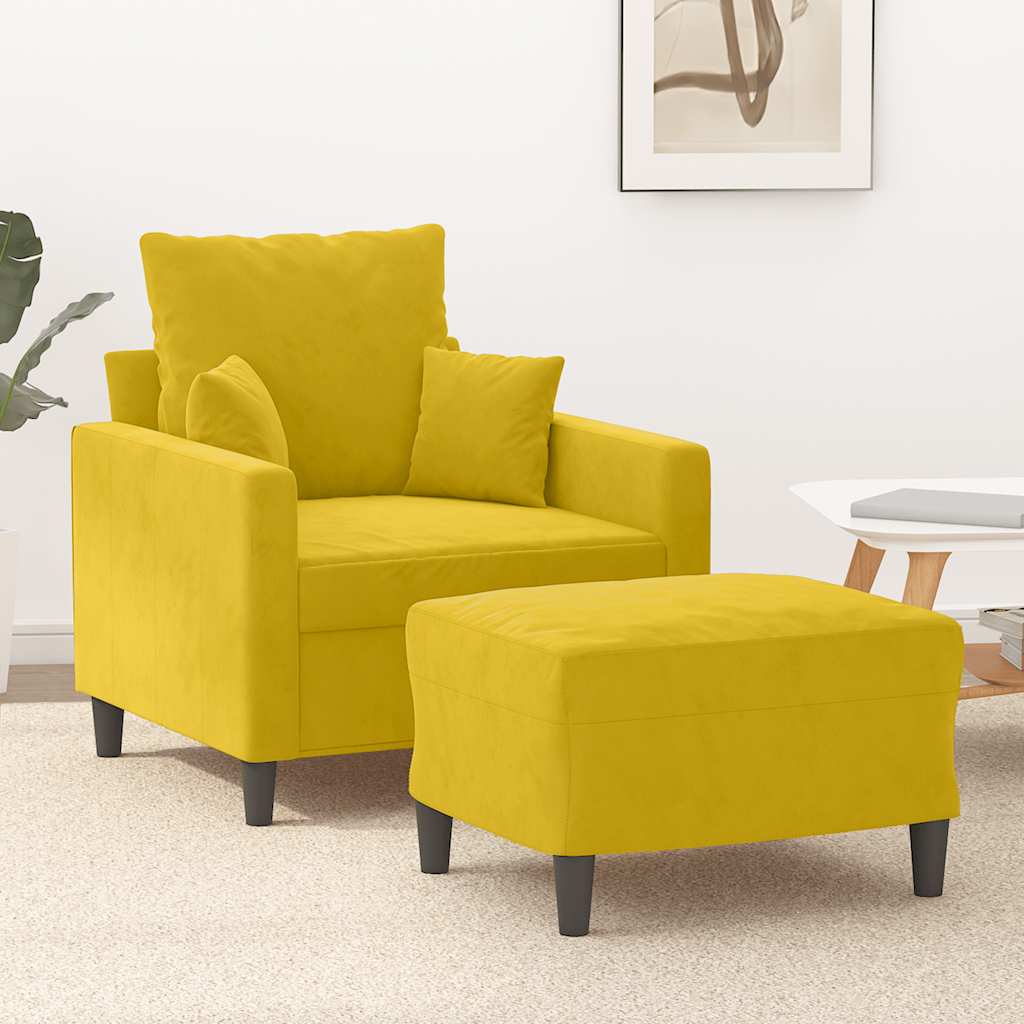 Fauteuil met voetenbank 60 cm fluweel geel is nu te koop bij PeponiXL, paradijselijk wonen!