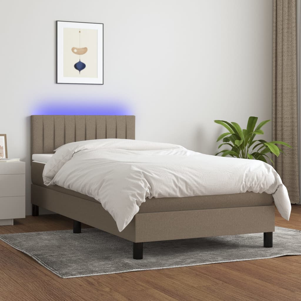 Boxspring met matras en LED stof taupe 100x200 cm is nu te koop bij PeponiXL, paradijselijk wonen!