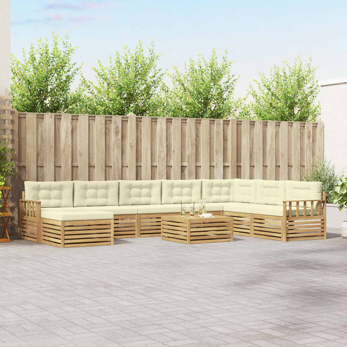 Buiten bankenset 9 pcs Wit en crèmekleurig Massief Acaciahout is nu te koop bij PeponiXL, paradijselijk wonen!