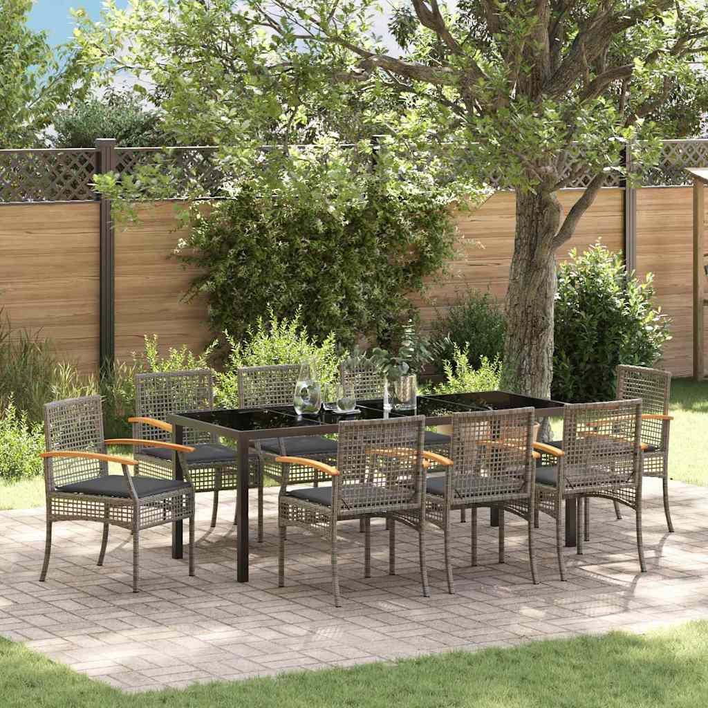 Tuin eettafelset met kussen 9 pcs Grijs en zwart Rattan is nu te koop bij PeponiXL, paradijselijk wonen!