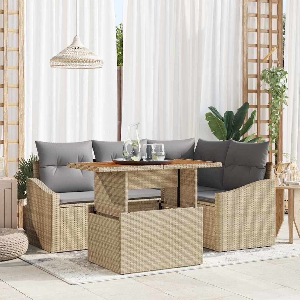 Tuin Sofa Set met opslag 5 pcs Beige Poly riet is nu te koop bij PeponiXL, paradijselijk wonen!