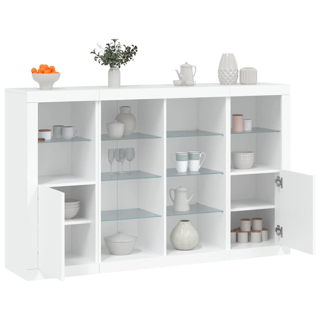 Dressoirs met LED-verlichting 3 st bewerkt hout wit is nu te koop bij PeponiXL, paradijselijk wonen!