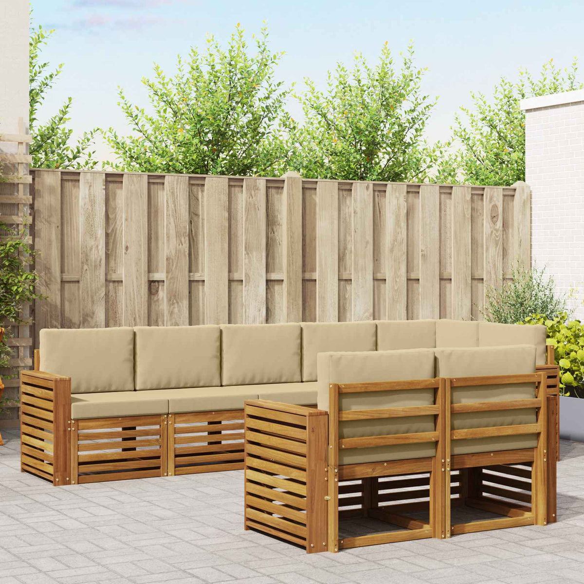 Sofa-Sets 8 pcs Natuurlijk en Beige Massief Acaciahout is nu te koop bij PeponiXL, paradijselijk wonen!