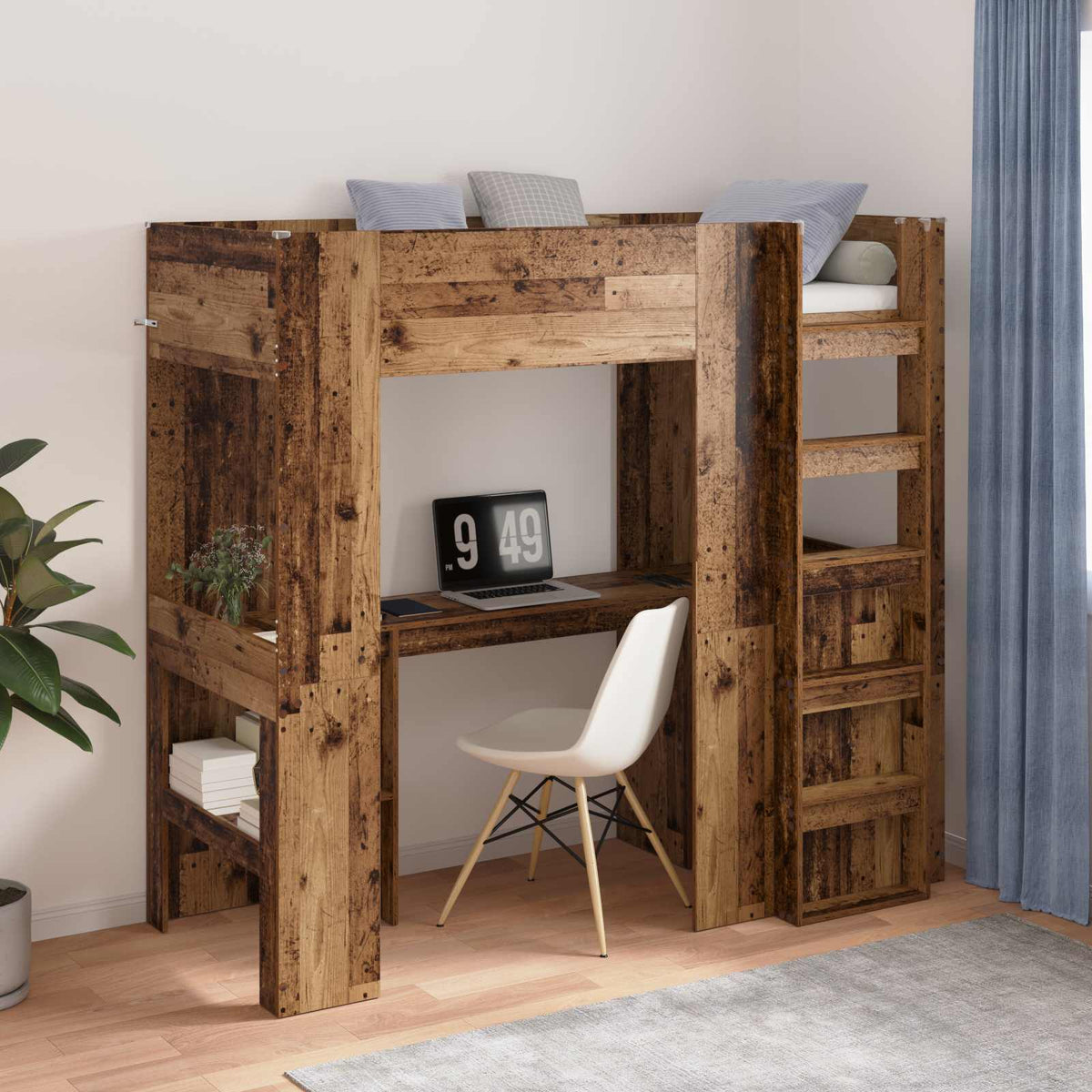 Loft Bedframe met Bureau Oudhout 75 x 190 cm Bewerkt hout is nu te koop bij PeponiXL, paradijselijk wonen!