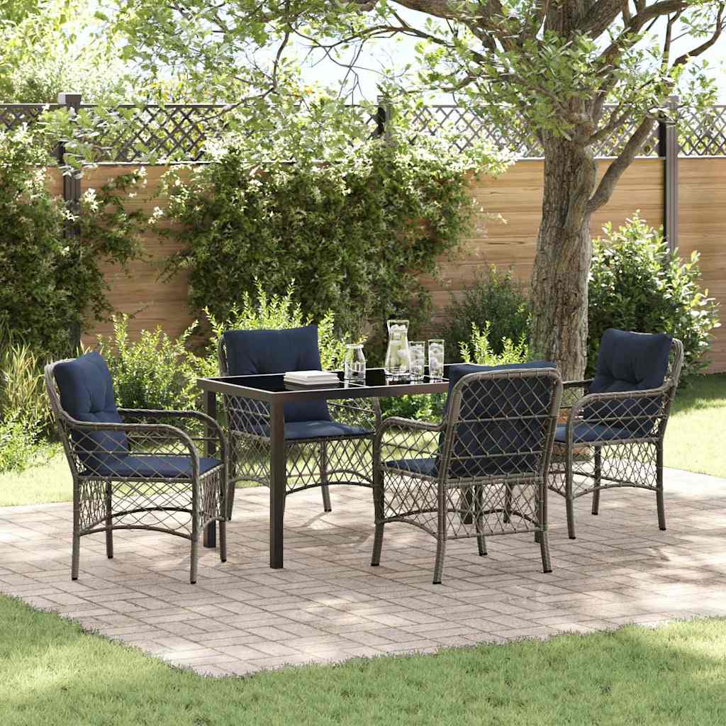 Tuin eettafelset met kussen 5 pcs Grijs en zwart Rattan is nu te koop bij PeponiXL, paradijselijk wonen!