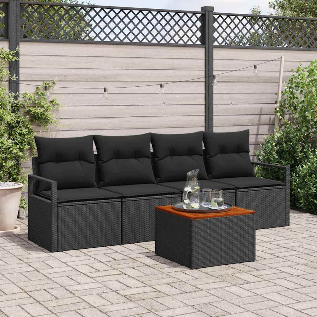 Tuinbankenset met kussen 5 pcs Zwart poly rattan is nu te koop bij PeponiXL, paradijselijk wonen!