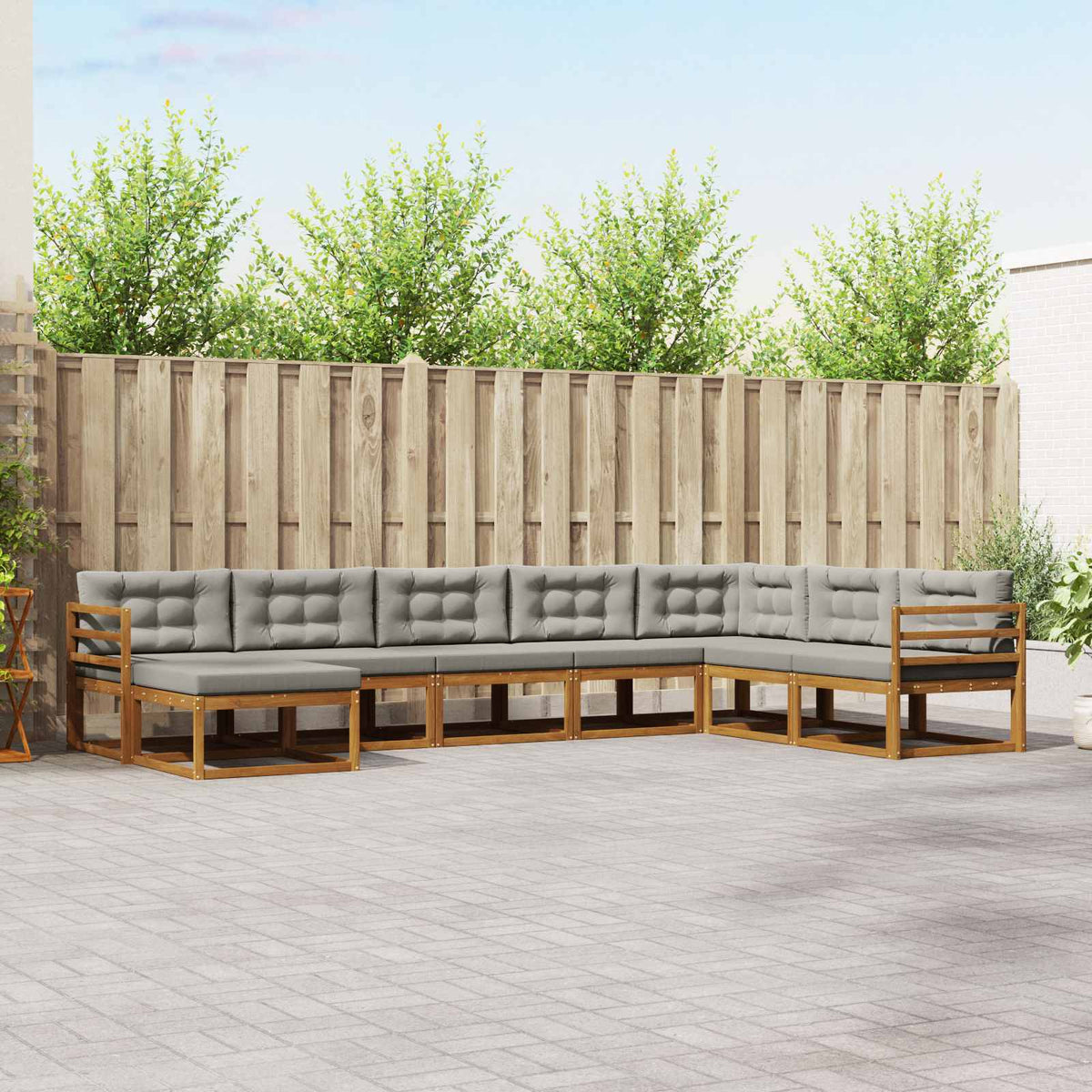 Buiten bankenset met kussen 8 pcs Natuurlijk en Lichtgrijs is nu te koop bij PeponiXL, paradijselijk wonen!