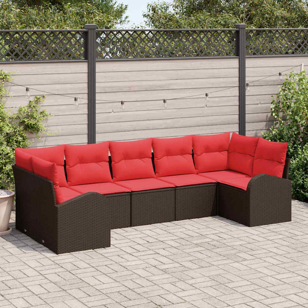Tuin Sofa Set met kussen 7 pcs Bruin Poly Rattan is nu te koop bij PeponiXL, paradijselijk wonen!