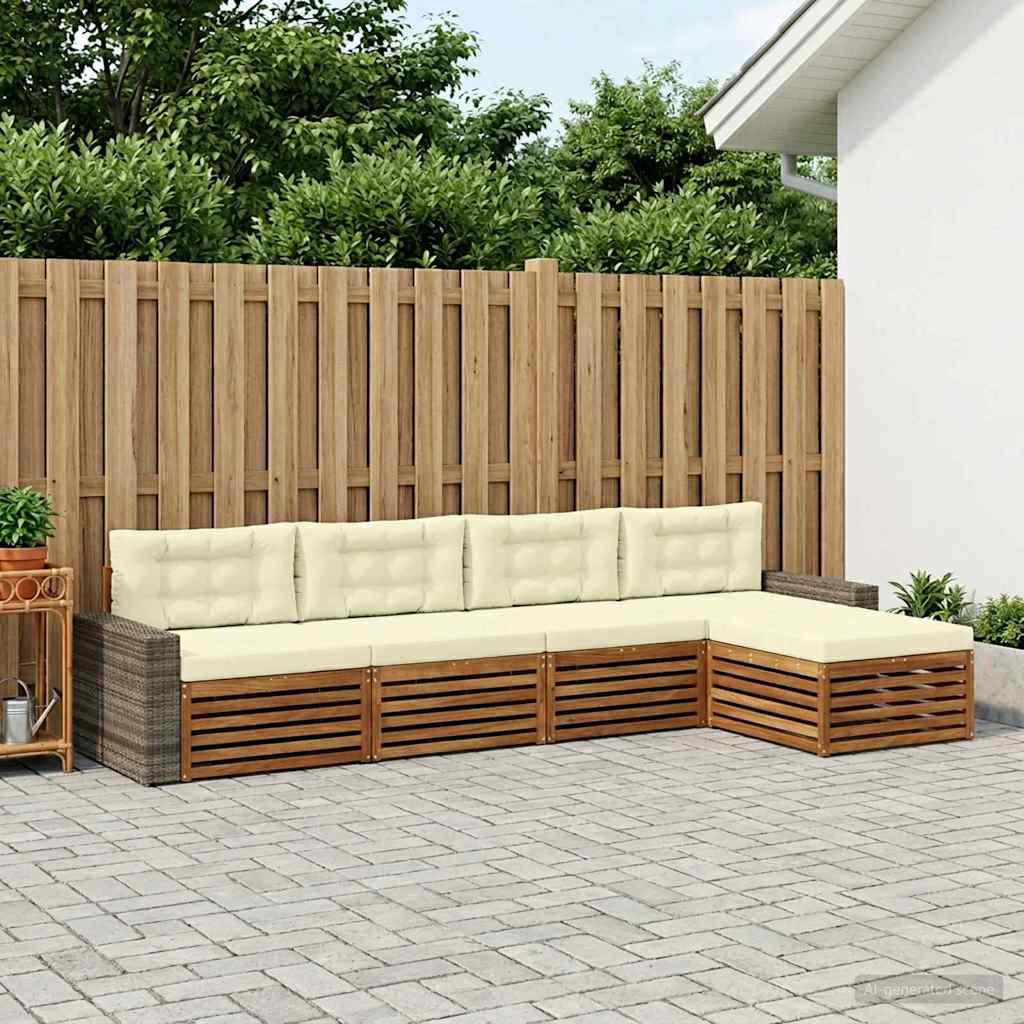Buiten bankenset met kussen 5 pcs Natuurlijk en Crème Polyester is nu te koop bij PeponiXL, paradijselijk wonen!