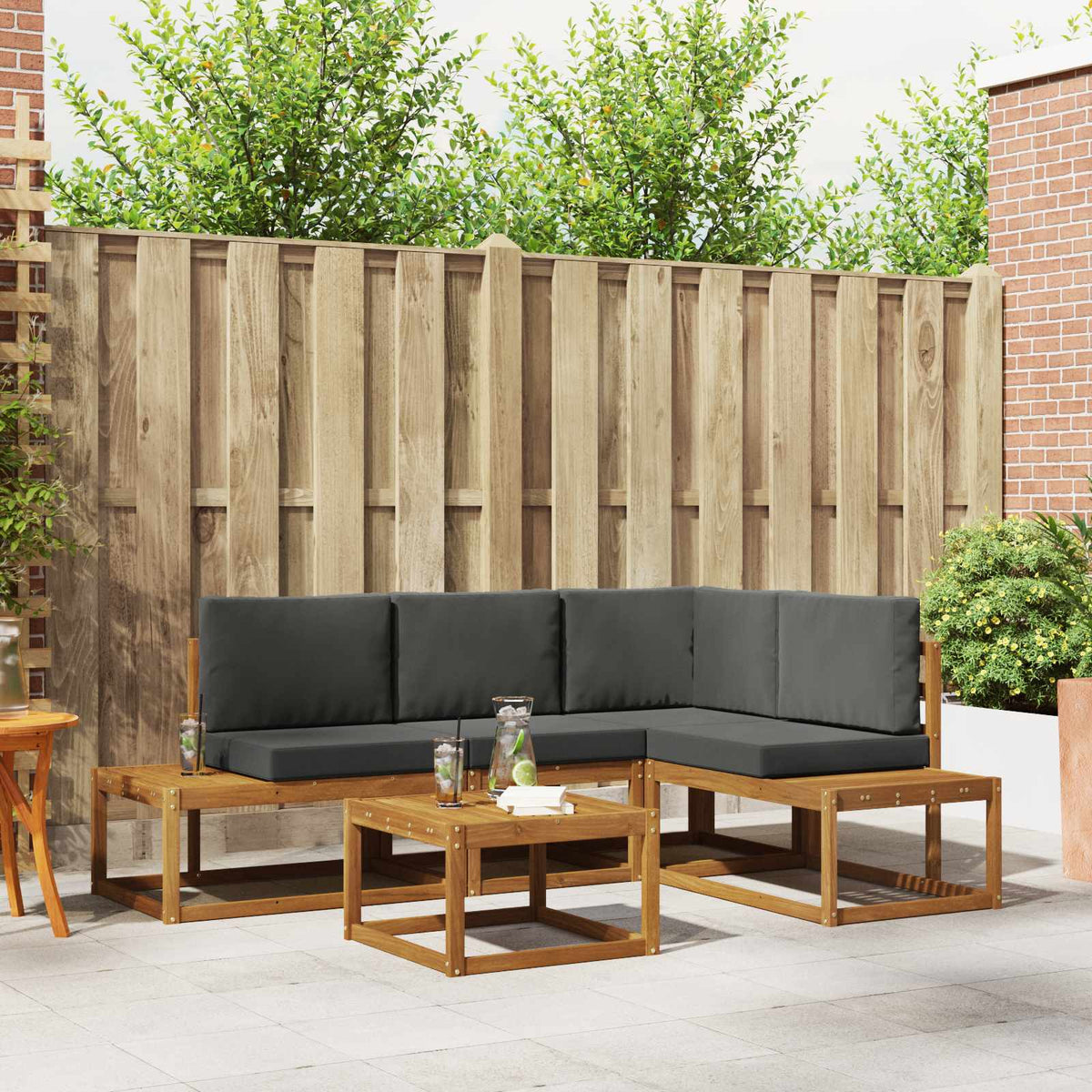 Buiten bankenset met kussen 5 Stuk Natuurlijk en Antraciet is nu te koop bij PeponiXL, paradijselijk wonen!