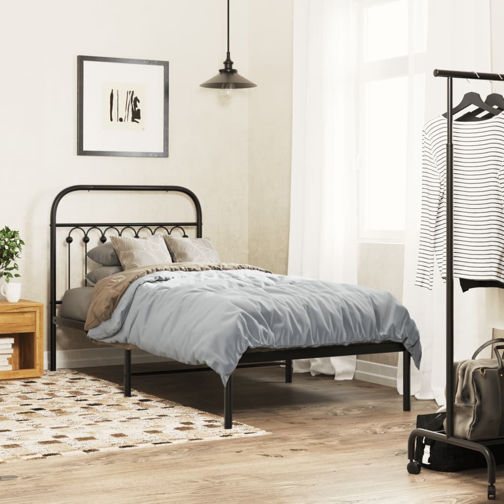 Bedframe met hoofdbord metaal zwart 90x200 cm is nu te koop bij PeponiXL, paradijselijk wonen!
