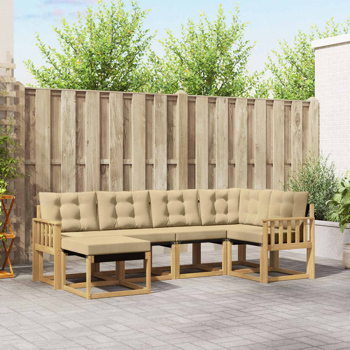 Buiten bankenset met kussen 6 pcs Wit en Beige is nu te koop bij PeponiXL, paradijselijk wonen!