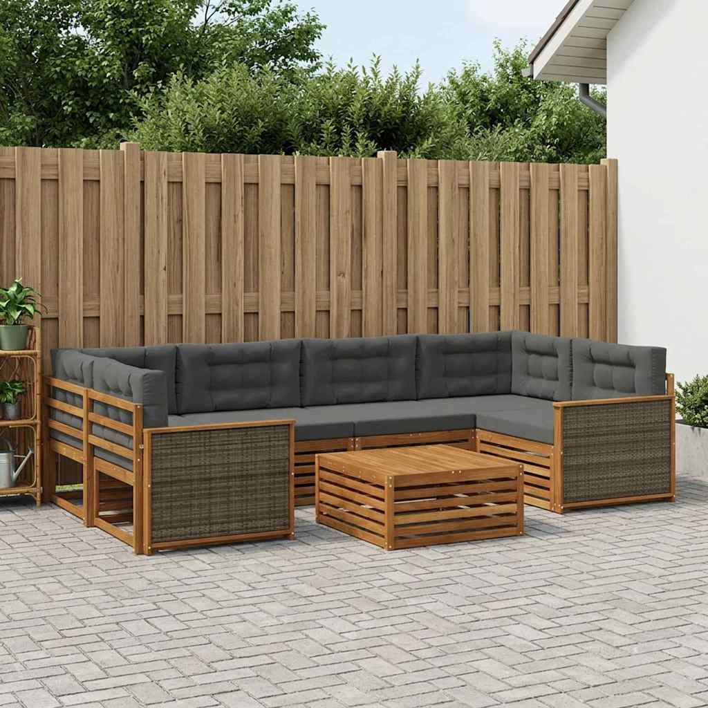 Buiten bankenset met kussen 7 pcs Natuurlijk en Antraciet is nu te koop bij PeponiXL, paradijselijk wonen!