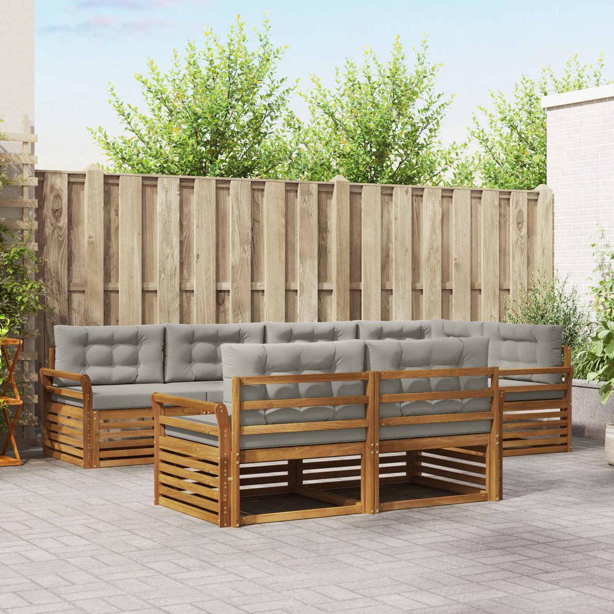 Buiten bankenset met kussen 7 pcs Natuurlijk en Lichtgrijs is nu te koop bij PeponiXL, paradijselijk wonen!