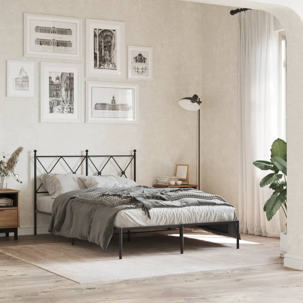 Bedframe met hoofdbord metaal zwart 120x190 cm is nu te koop bij PeponiXL, paradijselijk wonen!